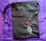 Hand Embroidered Skeleton Rose in Hand Tarot/Rune Bag.