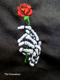 Hand Embroidered Skeleton Rose in Hand Tarot/Rune Bag.