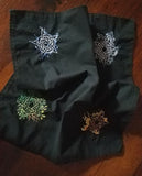 Hand Embroidered Elemental Pentacles.