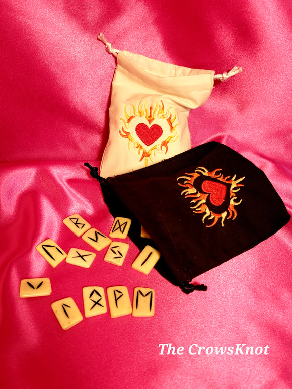 Fiery Hearts Small Rune Bag * Valentine's Special!* - The Crows Knot