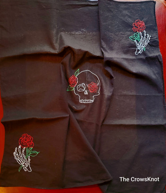 Skull and Roses * Hand-Embroidered* Altar Cloth * Wrap.